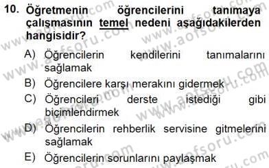 Rehberlik Dersi 2014 - 2015 Yılı (Vize) Ara Sınav Soruları 10. Soru