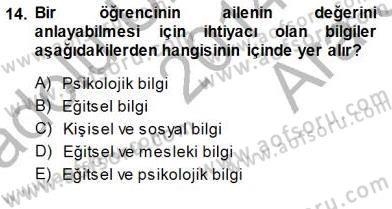 Rehberlik Dersi 2014 - 2015 Yılı (Vize) Ara Sınav Soruları 14. Soru