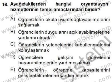 Rehberlik Dersi 2014 - 2015 Yılı (Vize) Ara Sınav Soruları 16. Soru