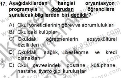 Rehberlik Dersi 2014 - 2015 Yılı (Vize) Ara Sınav Soruları 17. Soru