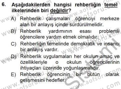 Rehberlik Dersi 2014 - 2015 Yılı (Vize) Ara Sınav Soruları 6. Soru