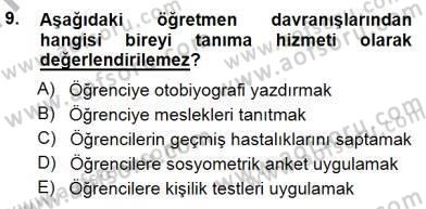 Rehberlik Dersi 2014 - 2015 Yılı (Vize) Ara Sınav Soruları 9. Soru