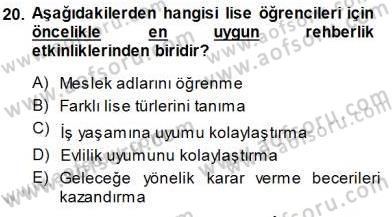 Rehberlik Dersi 2014 - 2015 Yılı (Final) Dönem Sonu Sınav Soruları 20. Soru