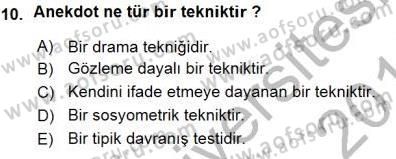 Rehberlik Dersi 2015 - 2016 Yılı (Vize) Ara Sınav Soruları 10. Soru