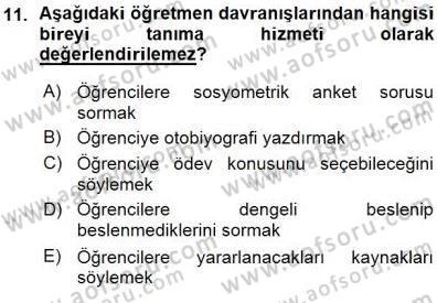 Rehberlik Dersi 2015 - 2016 Yılı (Vize) Ara Sınav Soruları 11. Soru