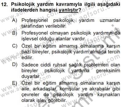 Rehberlik Dersi 2015 - 2016 Yılı (Vize) Ara Sınav Soruları 12. Soru
