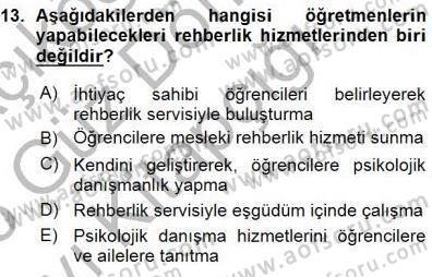 Rehberlik Dersi 2015 - 2016 Yılı (Vize) Ara Sınav Soruları 13. Soru