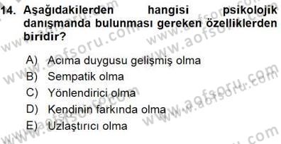 Rehberlik Dersi 2015 - 2016 Yılı (Vize) Ara Sınav Soruları 14. Soru