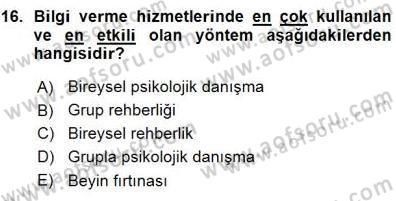 Rehberlik Dersi 2015 - 2016 Yılı (Vize) Ara Sınav Soruları 16. Soru