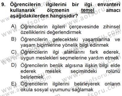 Rehberlik Dersi 2015 - 2016 Yılı (Vize) Ara Sınav Soruları 9. Soru
