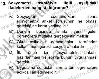 Rehberlik Dersi 2015 - 2016 Yılı (Final) Dönem Sonu Sınav Soruları 13. Soru