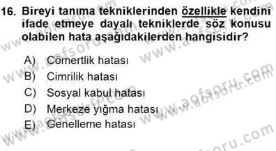 Rehberlik Dersi 2015 - 2016 Yılı (Final) Dönem Sonu Sınav Soruları 16. Soru