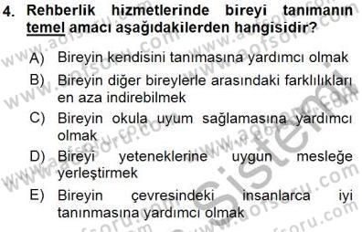 Rehberlik Dersi 2015 - 2016 Yılı (Final) Dönem Sonu Sınav Soruları 4. Soru
