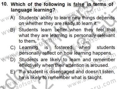 Özel Öğretim Yöntemleri Dersi 2012 - 2013 Yılı (Vize) Ara Sınav Soruları 10. Soru