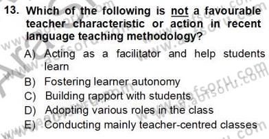 Özel Öğretim Yöntemleri Dersi 2012 - 2013 Yılı (Vize) Ara Sınav Soruları 13. Soru