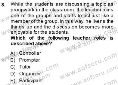 Özel Öğretim Yöntemleri Dersi 2013 - 2014 Yılı (Vize) Ara Sınav Soruları 8. Soru