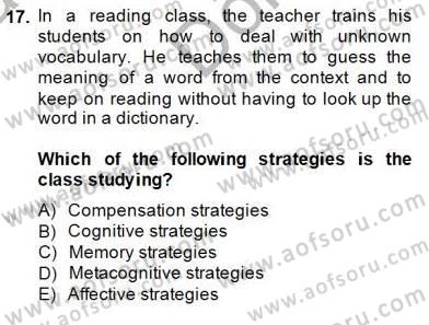 Özel Öğretim Yöntemleri Dersi 2014 - 2015 Yılı (Final) Dönem Sonu Sınav Soruları 17. Soru