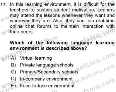 Özel Öğretim Yöntemleri Dersi 2015 - 2016 Yılı (Vize) Ara Sınav Soruları 17. Soru