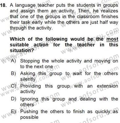 Özel Öğretim Yöntemleri Dersi 2015 - 2016 Yılı (Vize) Ara Sınav Soruları 18. Soru