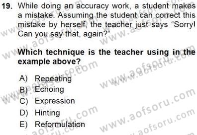 Özel Öğretim Yöntemleri Dersi 2015 - 2016 Yılı (Vize) Ara Sınav Soruları 19. Soru