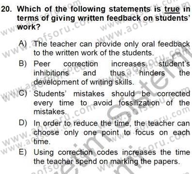Özel Öğretim Yöntemleri Dersi 2015 - 2016 Yılı (Vize) Ara Sınav Soruları 20. Soru