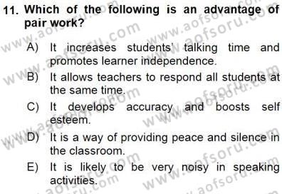 Özel Öğretim Yöntemleri Dersi 2015 - 2016 Yılı (Final) Dönem Sonu Sınav Soruları 11. Soru