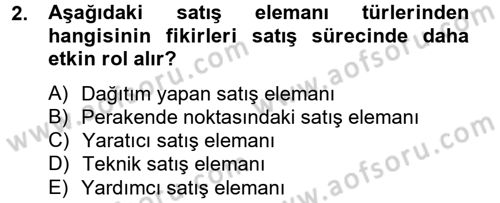 Kişisel Satış Teknikleri Dersi 2012 - 2013 Yılı (Final) Dönem Sonu Sınav Soruları 2. Soru