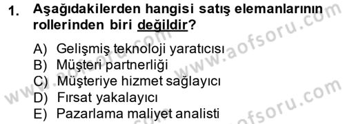 Kişisel Satış Teknikleri Dersi 2014 - 2015 Yılı (Vize) Ara Sınav Soruları 1. Soru