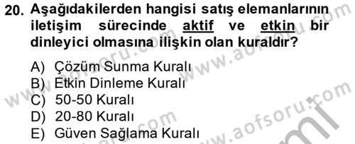 Kişisel Satış Teknikleri Dersi 2014 - 2015 Yılı (Vize) Ara Sınav Soruları 20. Soru