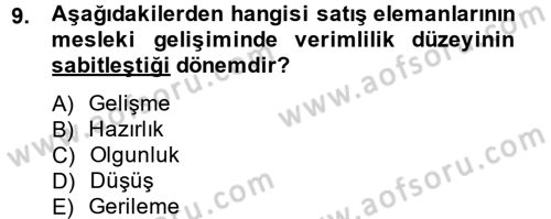 Kişisel Satış Teknikleri Dersi 2014 - 2015 Yılı (Vize) Ara Sınav Soruları 9. Soru