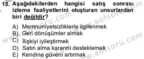 Kişisel Satış Teknikleri Dersi 2014 - 2015 Yılı (Final) Dönem Sonu Sınav Soruları 15. Soru