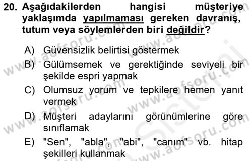 Kişisel Satış Teknikleri Dersi 2015 - 2016 Yılı (Vize) Ara Sınav Soruları 20. Soru