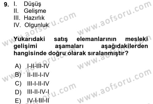 Kişisel Satış Teknikleri Dersi 2015 - 2016 Yılı (Vize) Ara Sınav Soruları 9. Soru