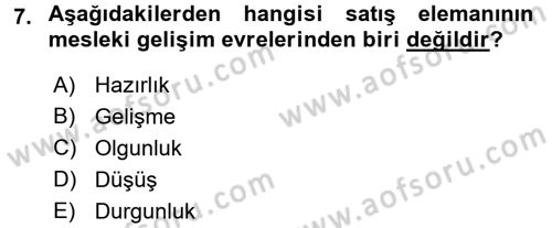 Kişisel Satış Teknikleri Dersi 2016 - 2017 Yılı (Vize) Ara Sınav Soruları 7. Soru