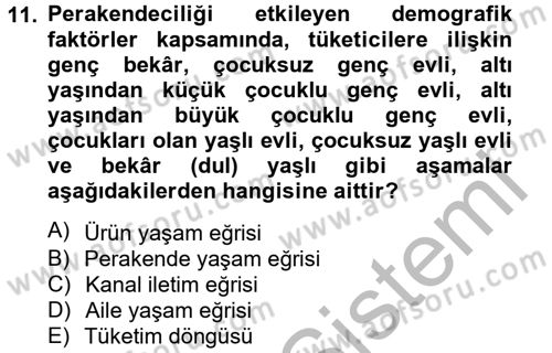 Perakendeciliğe Giriş Dersi 2012 - 2013 Yılı (Vize) Ara Sınav Soruları 11. Soru