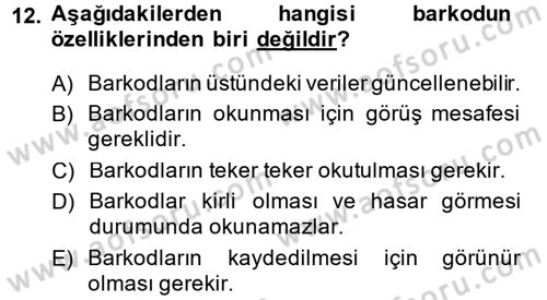 Perakendeciliğe Giriş Dersi 2013 - 2014 Yılı (Vize) Ara Sınav Soruları 12. Soru