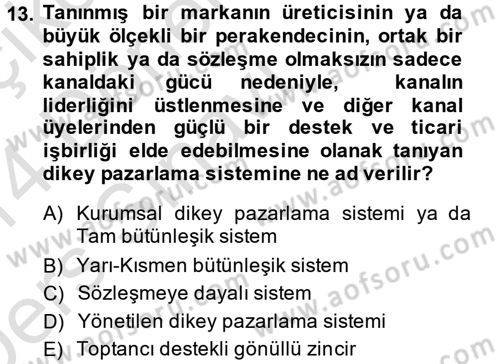 Perakendeciliğe Giriş Dersi 2013 - 2014 Yılı Tek Ders Sınav Soruları 13. Soru