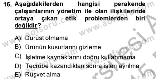 Perakendeciliğe Giriş Dersi 2014 - 2015 Yılı (Vize) Ara Sınav Soruları 16. Soru