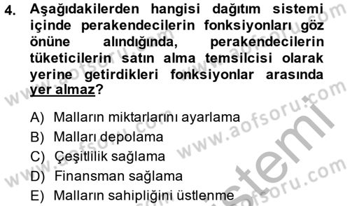 Perakendeciliğe Giriş Dersi 2014 - 2015 Yılı (Vize) Ara Sınav Soruları 4. Soru