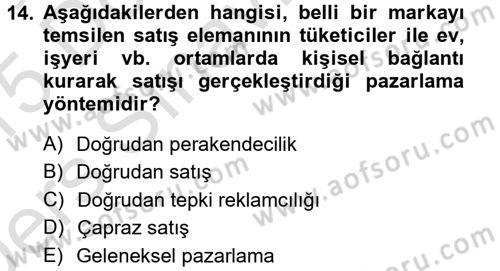 Perakendeciliğe Giriş Dersi 2014 - 2015 Yılı Tek Ders Sınav Soruları 14. Soru
