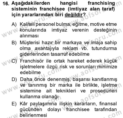 Perakendeciliğe Giriş Dersi 2014 - 2015 Yılı Tek Ders Sınav Soruları 16. Soru
