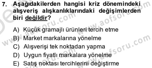Perakendeciliğe Giriş Dersi 2014 - 2015 Yılı Tek Ders Sınav Soruları 7. Soru