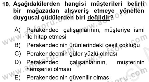 Perakendeciliğe Giriş Dersi 2015 - 2016 Yılı (Vize) Ara Sınav Soruları 10. Soru