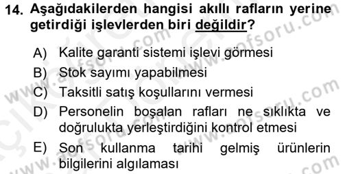 Perakendeciliğe Giriş Dersi 2015 - 2016 Yılı (Vize) Ara Sınav Soruları 14. Soru