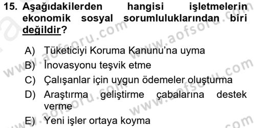 Perakendeciliğe Giriş Dersi 2015 - 2016 Yılı (Vize) Ara Sınav Soruları 15. Soru