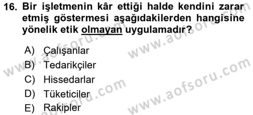 Perakendeciliğe Giriş Dersi 2015 - 2016 Yılı (Vize) Ara Sınav Soruları 16. Soru