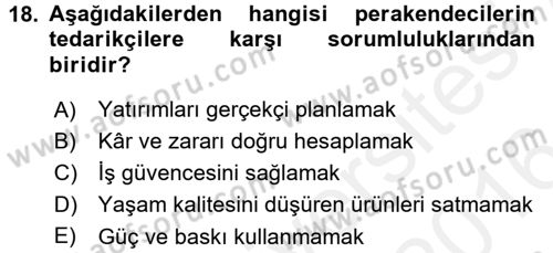 Perakendeciliğe Giriş Dersi 2015 - 2016 Yılı (Vize) Ara Sınav Soruları 18. Soru