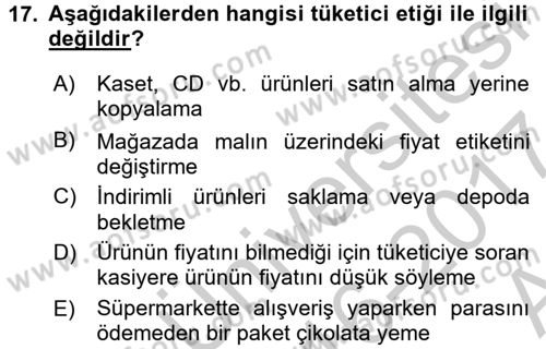 Perakendeciliğe Giriş Dersi 2016 - 2017 Yılı (Vize) Ara Sınavı 17. Soru