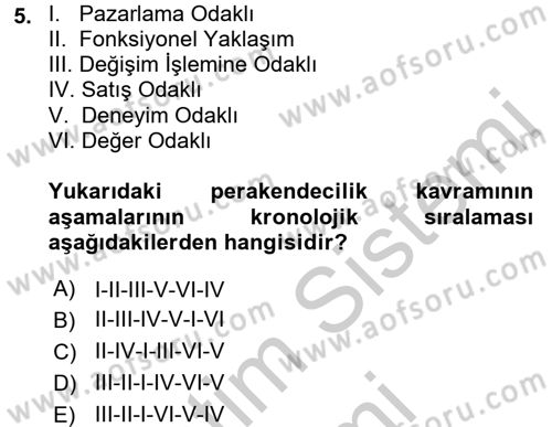 Perakendeciliğe Giriş Dersi 2016 - 2017 Yılı (Vize) Ara Sınavı 5. Soru