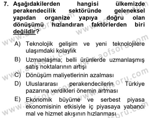 Perakendeciliğe Giriş Dersi 2016 - 2017 Yılı (Vize) Ara Sınavı 7. Soru